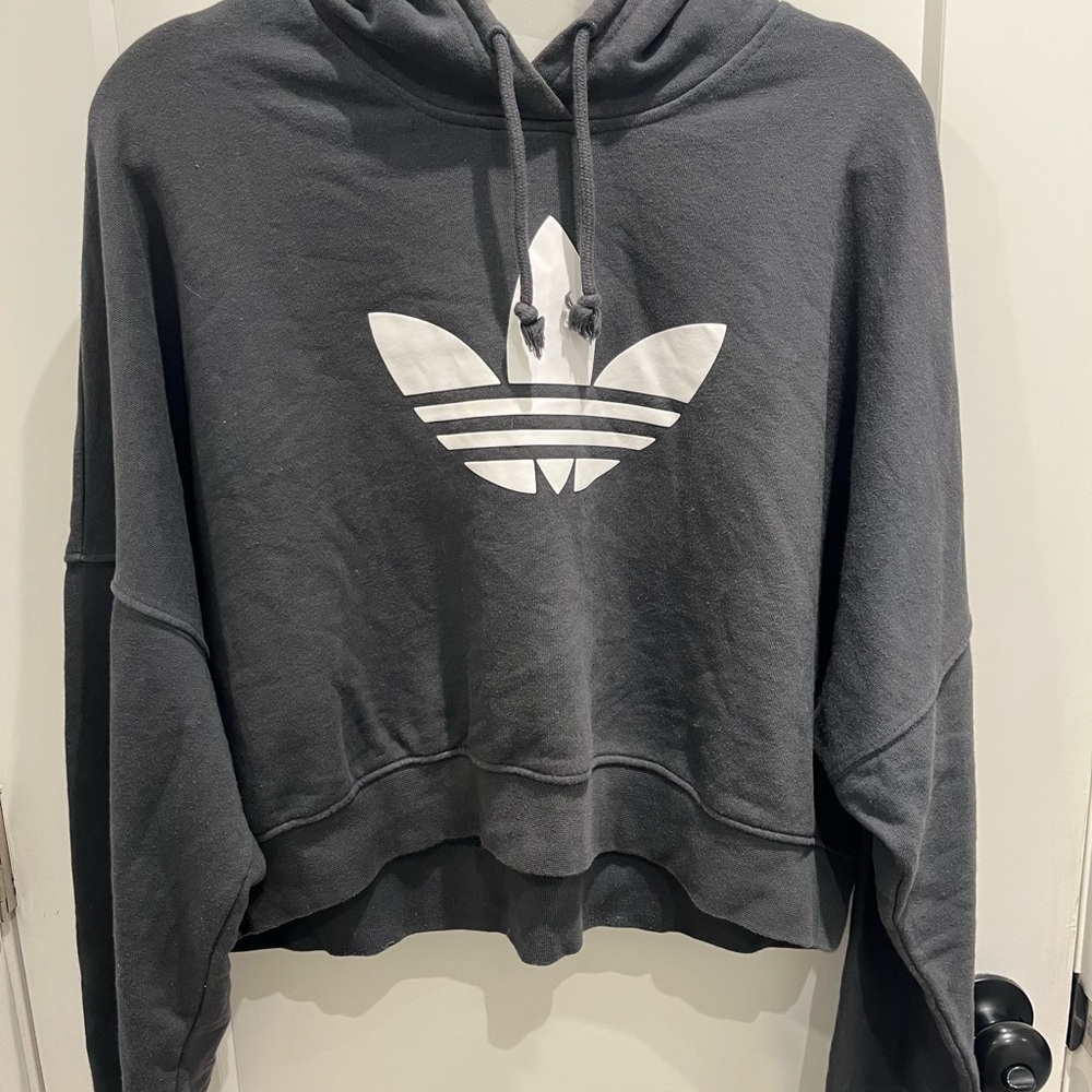 Adidas Charcoal Hoodie with White Trefoil